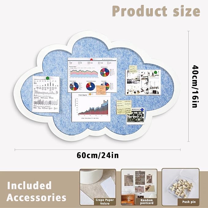Cute Cloud Felt Board for Wall 24x16, Foldable Vision Board & Photo Display - Image 5