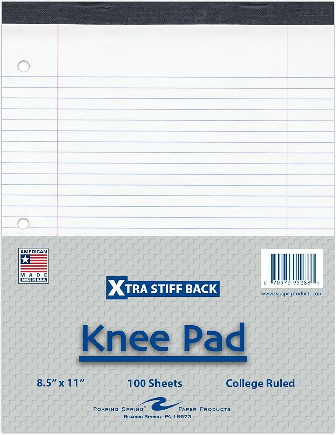 Roaring Spring Knee Pad College Ruled Extra Stiff Back Legal Writing Pad by RoaringSpringPaperProducts