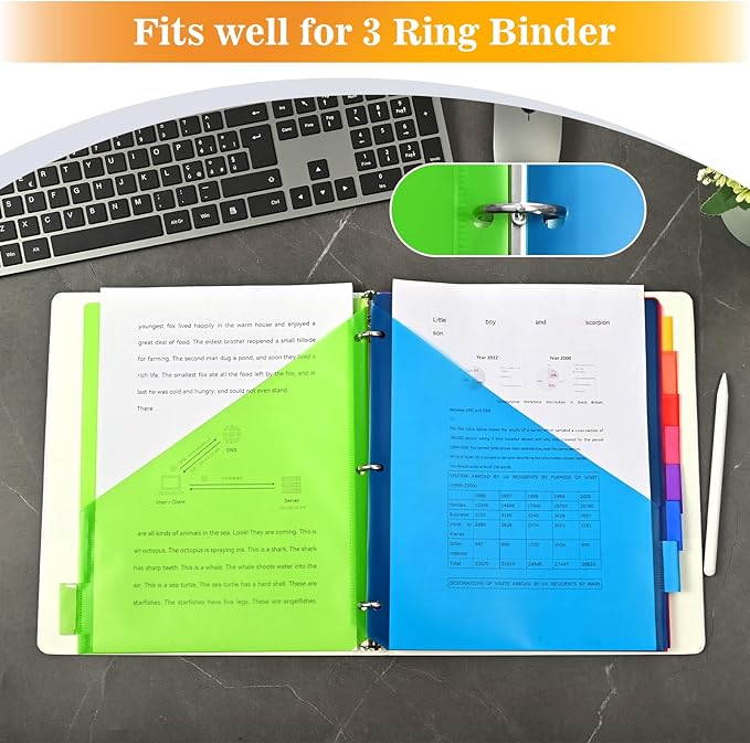 SUQJOY 8-Tab Dividers for 3 Ring Binder, Subject Dividers, 3-Hole Plastics - Image 6