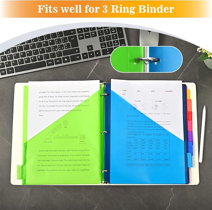 SUQJOY 8-Tab Dividers for 3 Ring Binder, Subject Dividers, 3-Hole Plastics - Image 6