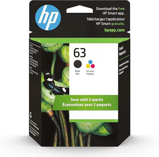 HP 63 Black/Tri-color Ink (2-pack) | Works with HP DeskJet 1112, 2130, 3630 Series; ENVY 4510, 4520 Series; OfficeJet 3830, 4650, 5200 Series | Eligible for Instant Ink | L0R46AN-DeskLoop Office