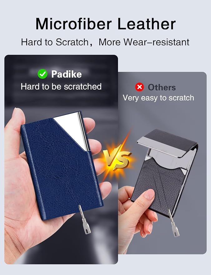 Padike Business Card Holder, Leather Business Card Case Pocket Card Holders - Image 3
