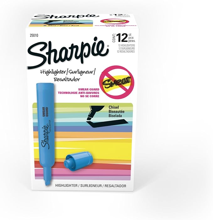 Sharpie Tank Style Highlighters, Chisel Tip, Fluorescent Blue, Box of 12 by Unknown