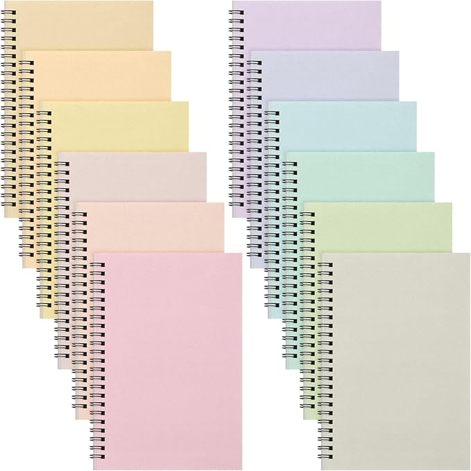 Fuutreo 12 Pcs Spiral Notebook for Work A5 8.3 x 5.7 Inch College Ruled Spiral Journal Notebook Kraft Cover Ruled Paper, 12 Color, 60 Sheets, 120 Pages for Office School(Innovative Color)-DeskLoop Office