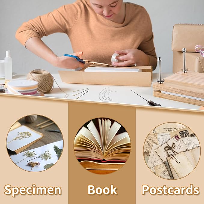 JUPEAN Book Binding Kits, Bookbinding Supplies, Bookbinding Kit for Beginners Bone Folder Tool with Paper Awl Waxed Thread Book Press for DIY 7.9”x11.6”-DeskLoop Office