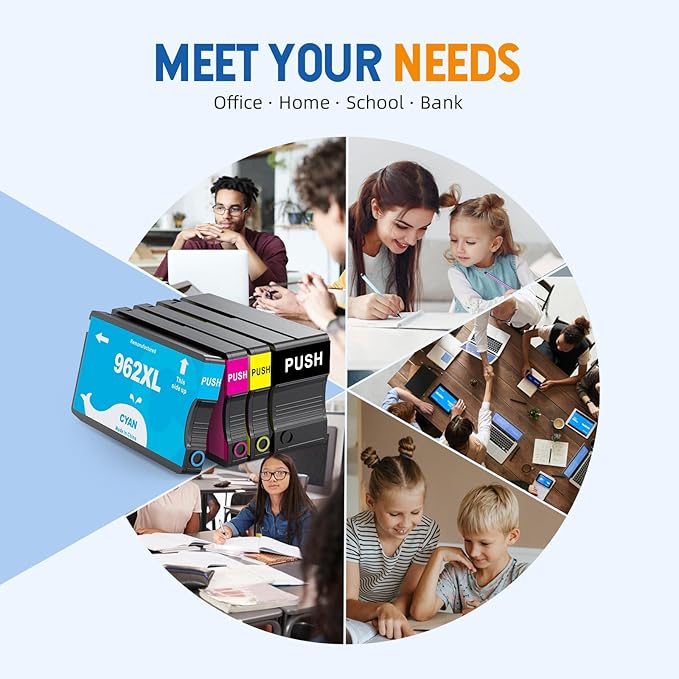 962XL Ink Cartridge Combo Pack Compatible for 962 Ink Cartridges Work with Officejet Pro 9015e 9015 9010 9018e 9025e 9012e 9018 9025 9020 9012 Printers 4 Pack (Black Cyan Magenta Yellow)-DeskLoop Office