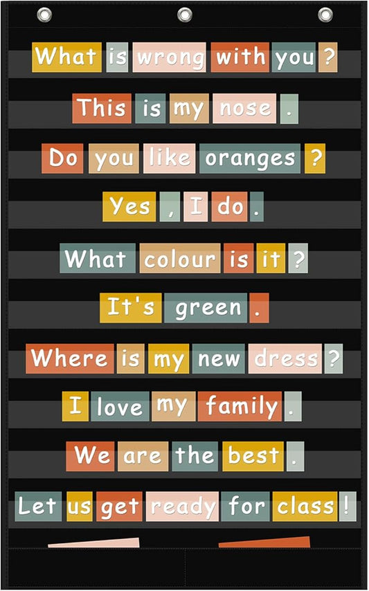 Large 10+2 Pockets Standard Pocket Chart, 10 Clear Pockets Words Chart with 2 Extra Storage Pocket for Classroom Home Office Use,Large Size:45”x 28” Letter Cards,Words and Sentence Strips.