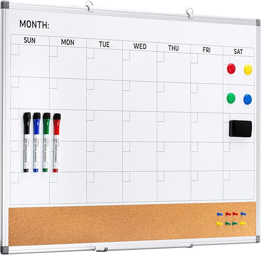 Comix Dry Erase Calendar Whiteboard Corkboard Combo, 36 * 24 inch Monthly by Comix