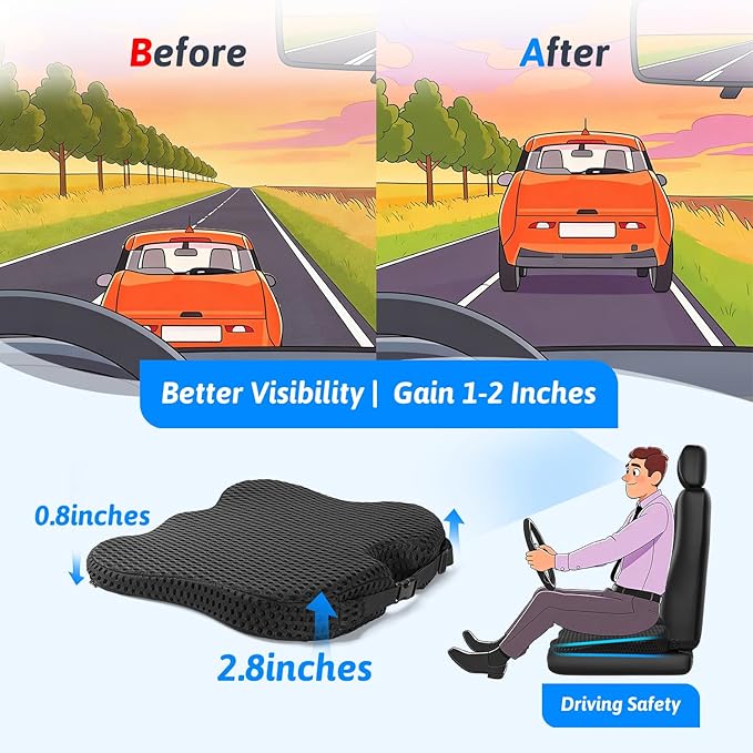 Wedge Car Seat Cushion for Better Visibility & Sciatica Pain Relief - Image 3