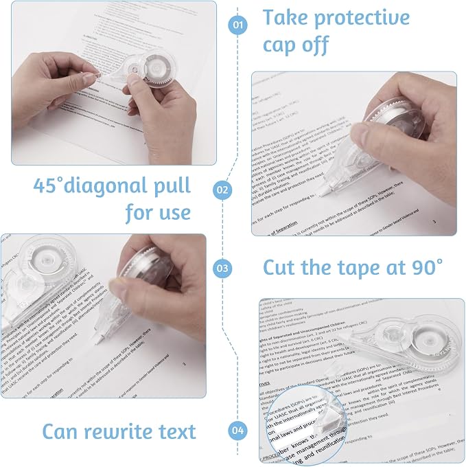 JEFURE 50 Pcs Correction Tape, 39.4 Ft White Wrong Out Tear-Resistant Bulk - Image 4