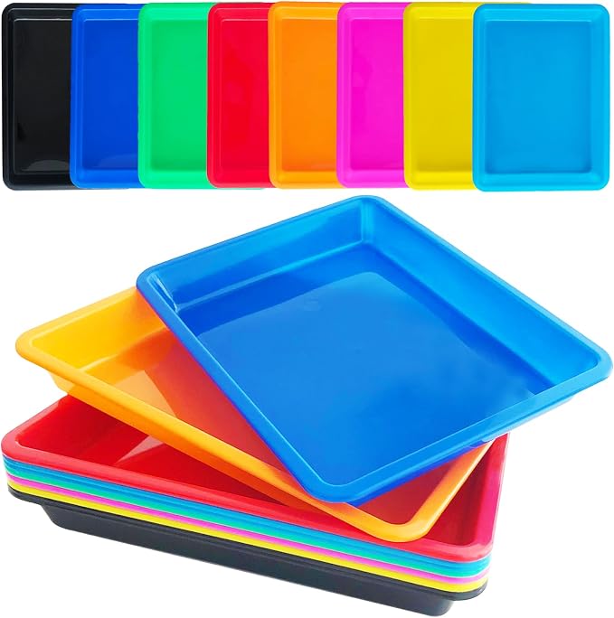 10 Pack Plastic Art Trays: 8 Color Sensory Trays by Bvrbaory