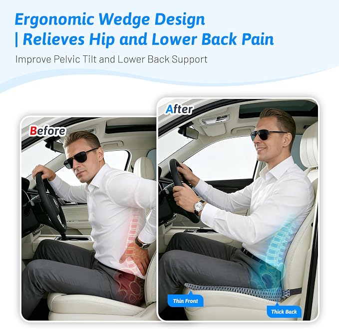 Wedge Car Seat Cushion for Better Visibility & Sciatica Pain Relief - Image 5