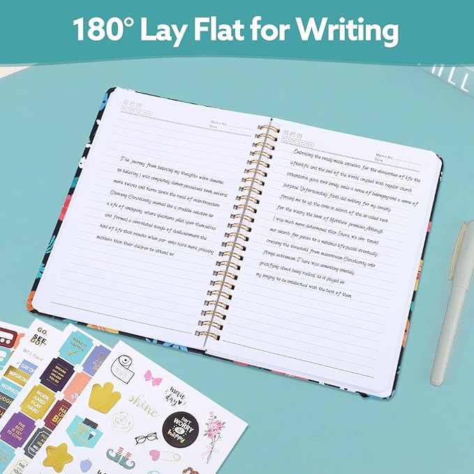 Lined Spiral Notebook, 140 Pages College Ruled Journal for Women A5 Journaling Notebooks for Work & Note Taking Perfect for Men Women Office Home School, 5.9" x 8.3" - Black Flower-DeskLoop Office