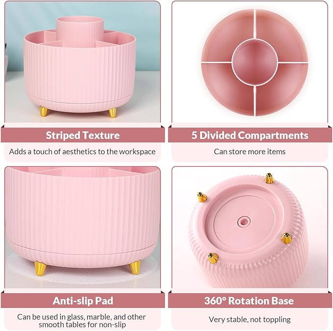 SKYDUE 360 Rotating Multipurpose Organizer - Cute Rotating Pen Holder with 5 Slots for Art Supplies, Office, School, Home-DeskLoop Office