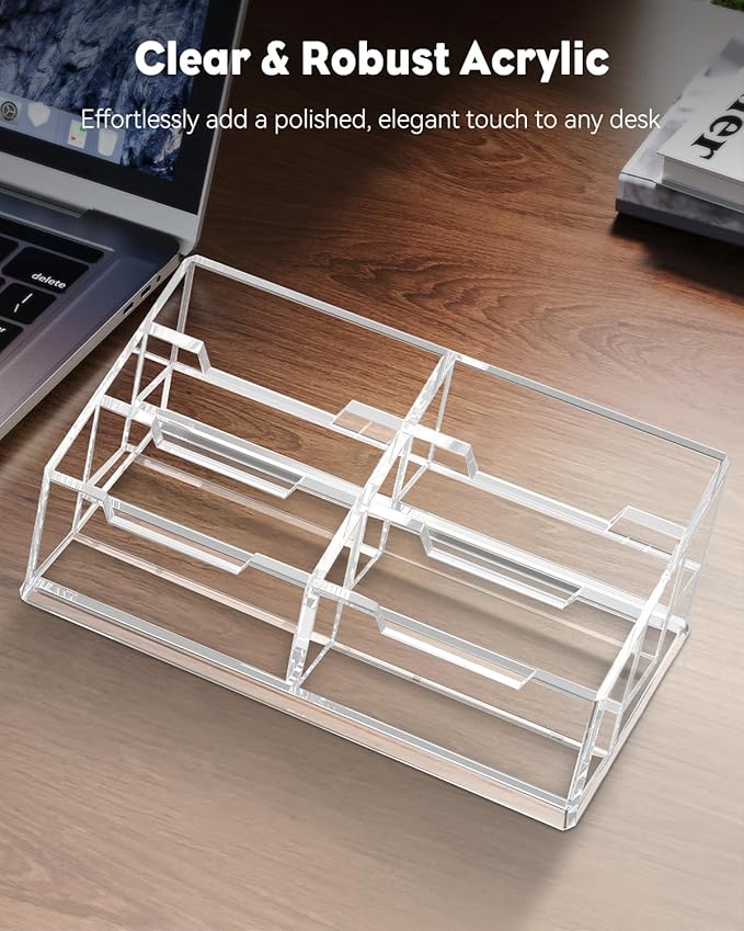 Uniclife Acrylic Business Card Holder for Desk 6 Slots Clear Business Card Display Stand for Men & Women Desktop Business Card Organizer Card Stand for Office Home Exhibition, 360 Card Capacity-DeskLoop Office