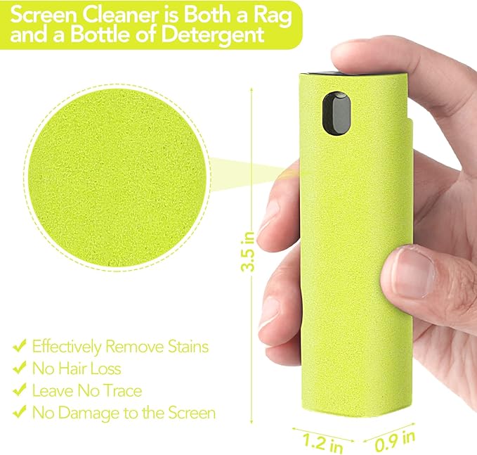 2 Pcs Fingerprint Proof Screen Cleaner,3 in 1Touchscreen Mist Cleaner Spray Wipe Cleaner Fingerprint-Proof Soft Fiber Flannel,Safe for All Phones Glasses Tablet Laptop TV Watch Screens(Green)-DeskLoop Office