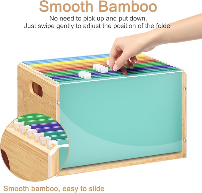 Sbanmao Letter/Legal Bamboo Acrylic File Box Organizer, Hanging File Folder - Image 9