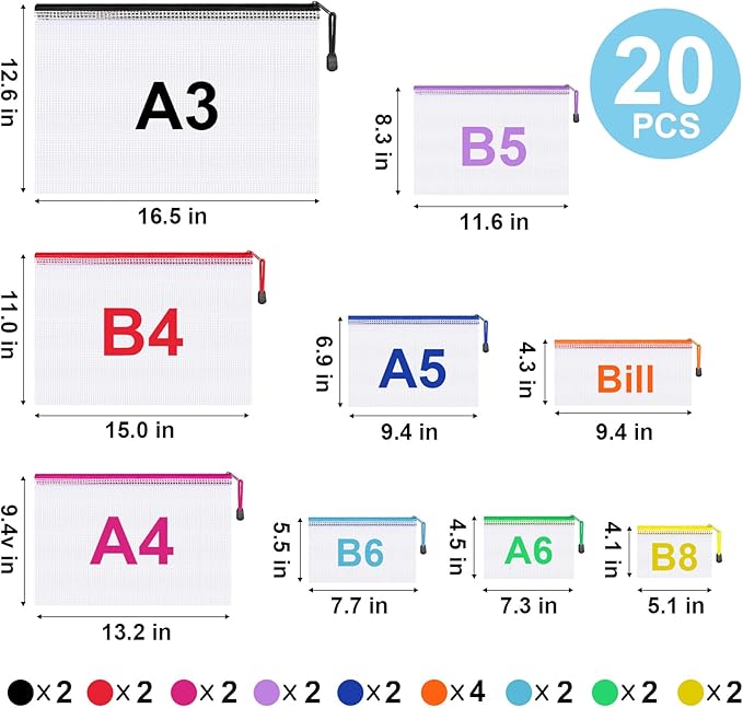 20pcs Mesh Zipper Pouch Bags,9 Sizes Plastic Zipper Bags for Organization,Reusable Zipper Pouches for Puzzle Board Game Storage,for Travel School Office Supplies.-DeskLoop Office