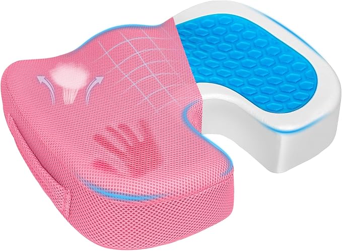 Gel Seat Cushion for Car Office - Memory Foam Pain Relief Chair Pillow Cushions - Tailbone Sciatica Coccyx Butt Lumbar Support Pad for Sitting Driving Traveling, Mesh, Pink-DeskLoop Office
