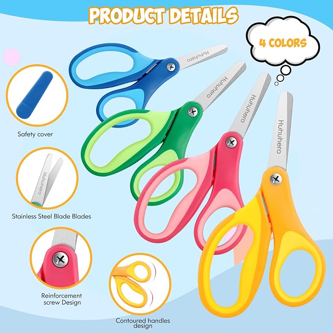 Huhuhero Kids Scissors, Soft Grip Craft Cutting Scissors - Image 2