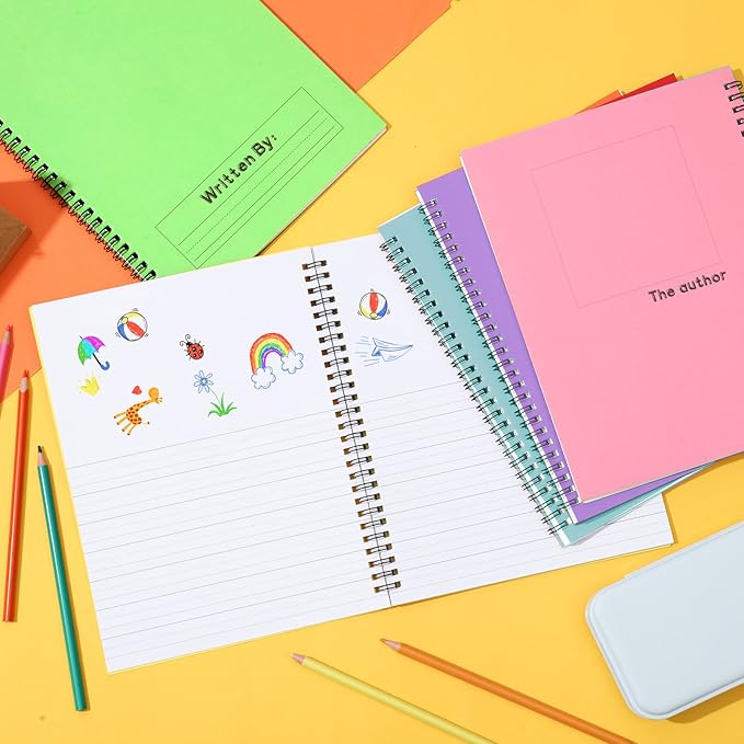 Henoyso 10 Pcs 100/50 Sheets Primary Composition Notebook K-2 Bulk Spiral Primary Journal Drawing Handwriting Practice for Kids Kindergarten 1st 2nd Back to School Supplies (Macaron Color,100 Sheets)-DeskLoop Office
