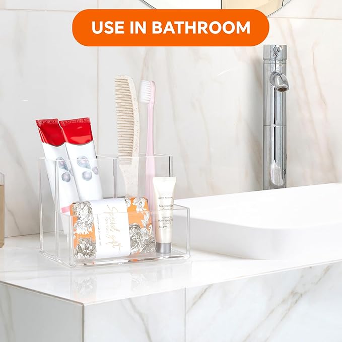 Pen Holder for Desk, Clear Acrylic Pencil Holder for Desk, Marker Holder with 3 Compartments, Pencil Organizer for Home, Office, Classroom, Bathroom-DeskLoop Office