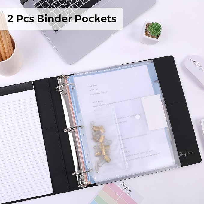SKYDUE 3 Ring Binder with Clipboard, 2 Inch PU Heavy Duty Binder with Notepad & - Image 2