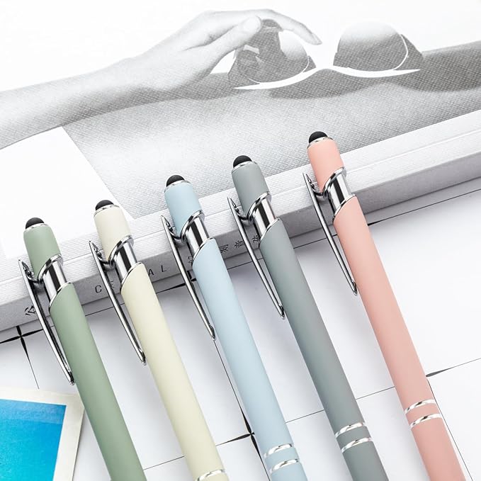 PASISIBICK 8 Pieces Ballpoint Pens, 2-in-1 Stylus Tip Retractable Ballpoint Pen, Metal Stylus Pen for Touch Screens, 1.0 mm Black Ink-DeskLoop Office