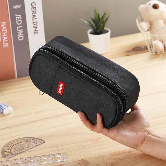 Dugio Large Pencil Case for Boys Teens Kids Pencil Bag with Zipper Pencil Pouch Aesthetic Pencil Pen Case Organizer for School Black-DeskLoop Office