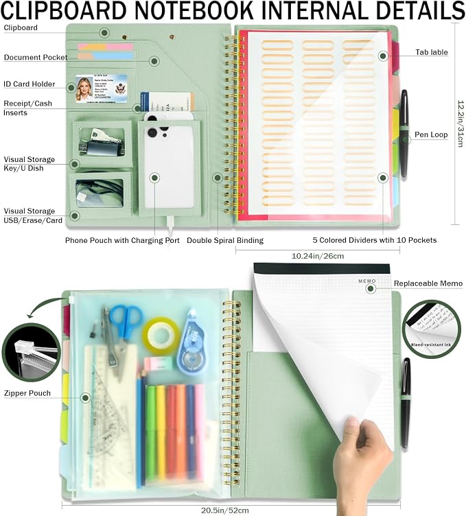 Sauge Foldable Spiral Clipboard Folio - Image 2