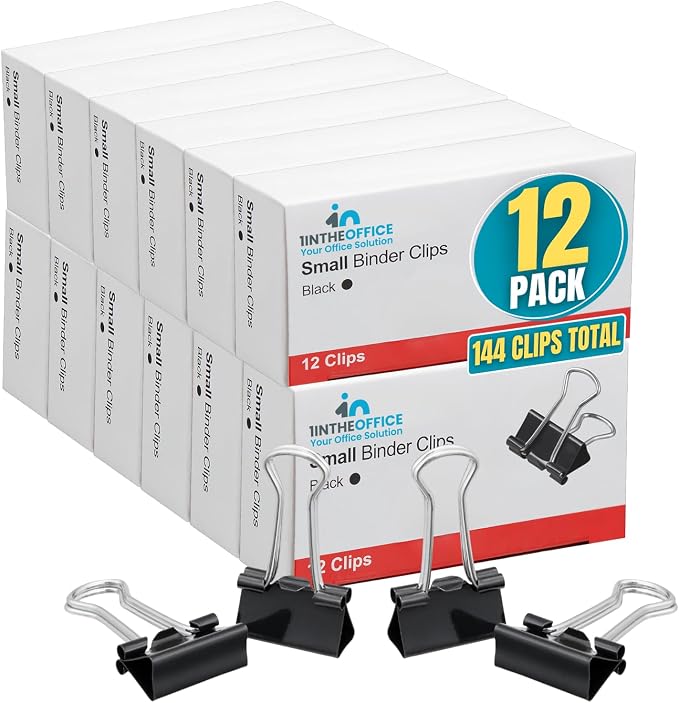 1InTheOffice Small Binder Clips, Paper Clamps, 144 Pack by 1InTheOffice