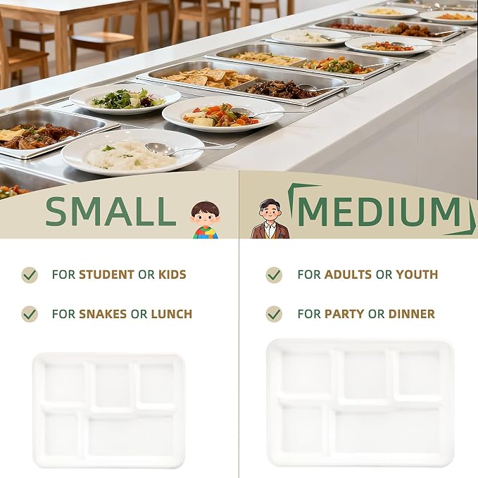 WELLIFE 100% Compostable 5 Compartment Paper Plates, 100 Pack Disposable School - Image 8