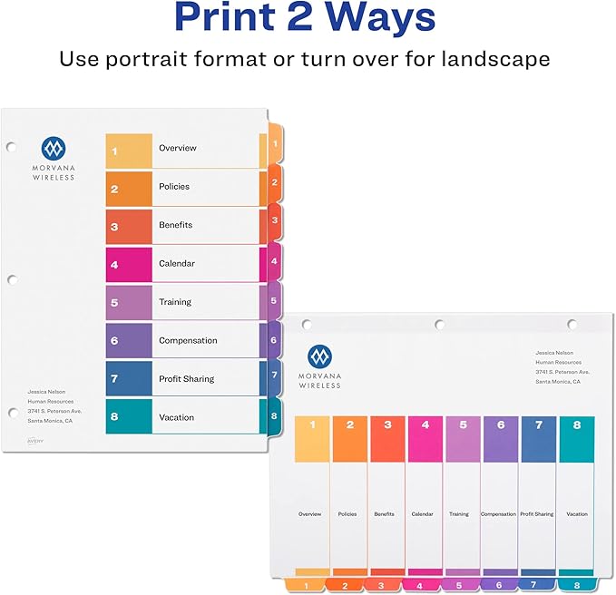Avery 8 Tab Dividers for 3 Ring Binders, Customizable Table of Contents - Image 3