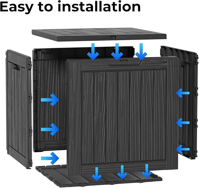 45 Gallon Resin Deck Box, Waterproof Outdoor Storage Bin for Patio, Poolside, and Garden, Lockable & UV-Resistant, Ideal for Small Spaces, Black-DeskLoop Office
