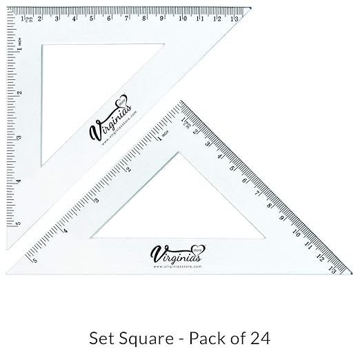 Virginia's Store 5 inch/13cm 90 Set-Squares Pack of 24, Crystal Clear Transparent, Shatter Resistant Plastic, Single-piece Plastic Molding, Drafting Tool Set, Ruler-DeskLoop Office