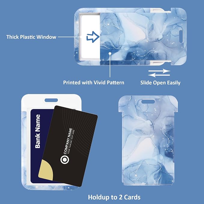 ID Badge Holder with Keychain, Spring Rope, and Metal Ring – Slide-Open Plastic - Image 2