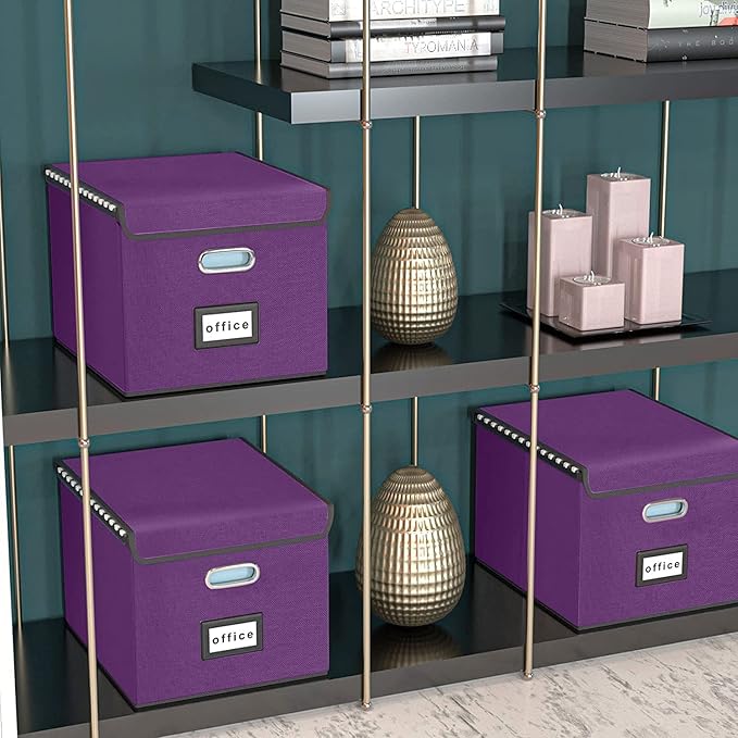 Huolewa Upgraded File Organizer Boxes with Lids, Linen Hanging Filing & Storage Boxes with Plastic Slides for Office/Decor/Hom, Universal Hanging Filing Organization Boxes for Letter/Legal Folder