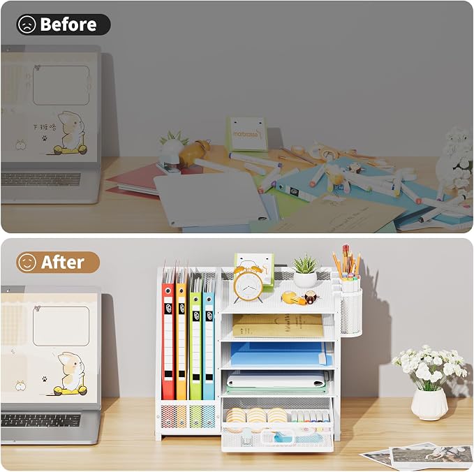 Marbrasse Desk Organizer with File Holder, 5-Tier Paper Letter Tray Organizer - Image 7