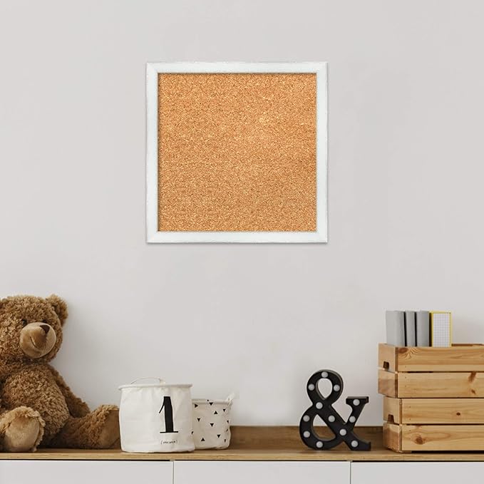 Amanti Art Natural Cork Board for Wall, 13x13 Vision Board with White Frame, X-Small Corkboard Office Decor for Home Organization, Country Rustic Corkboard Pinboard to Display Items for Home-DeskLoop Office