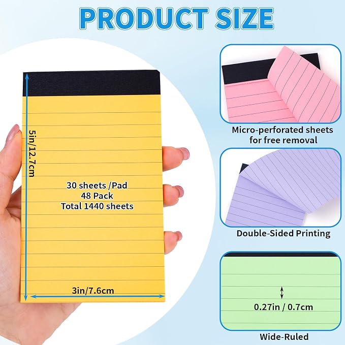 Oleitodh 48 Pack 3x5 Note Pads, 12 Colors Mini Memo Pad, 80GSM Lined Small - Image 2