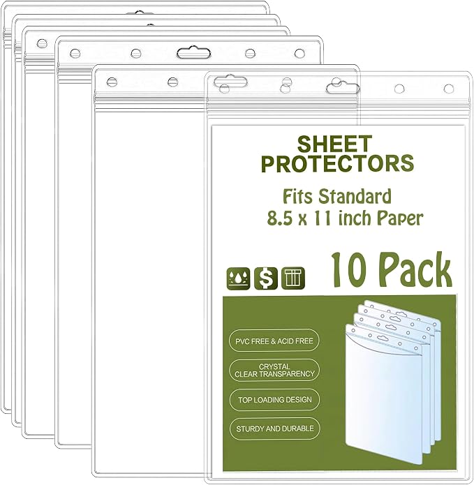 Bird Fiy Sheet Protectors 10 Pack 8.5" x 11" Waterproof Resealable Zip Wall by BirdFiy