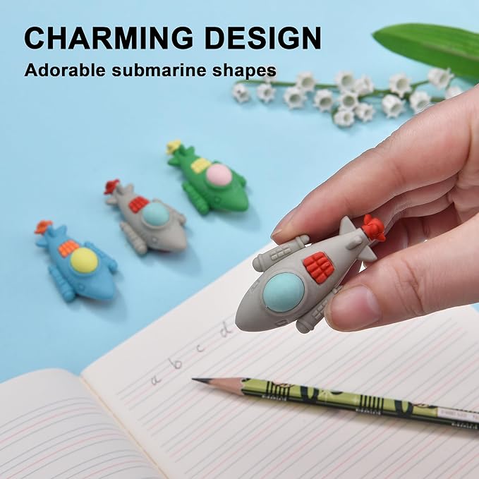 24Pcs Submarine Shape Erasers for Kids Bulk, Cute Puzzle Erasers Fun Take Apart Erasers for School Classroom Supplies Party Favors Military Enthusiasts-DeskLoop Office