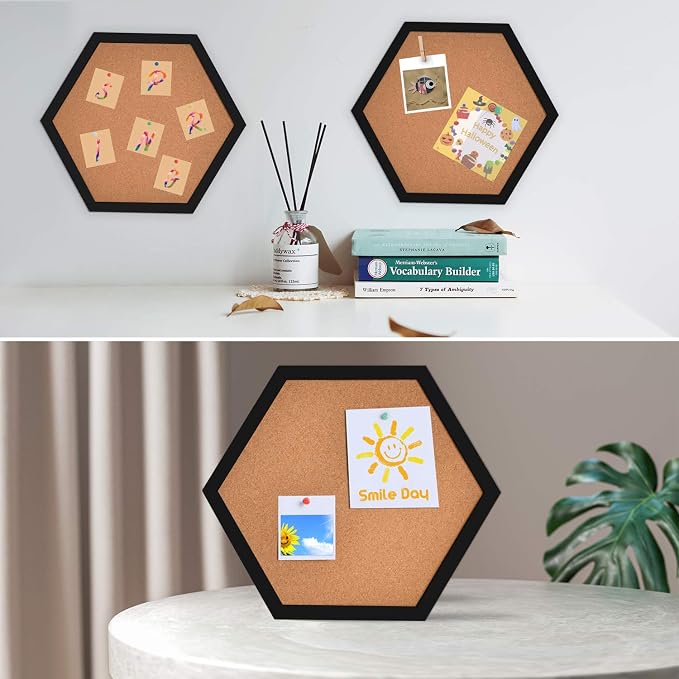AkTop Cork Bulletin Board Hexagon 4 Pack, Small Framed Corkboard Tiles - Image 2