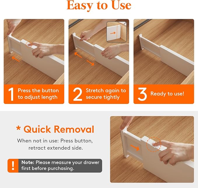 Lifewit 8 Pack 5" High Drawer Dividers 34-56cm/13.5-22" Adjustable Drawer - Image 3