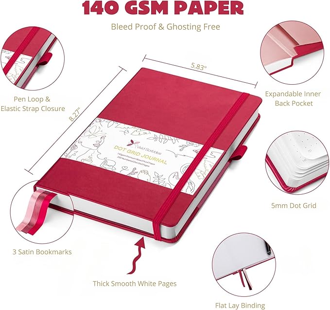 Dotted Journal – 140gsm Bleed Proof Thick White Paper – 200 Numbered Dot Grid Pages – 5.8 x 8.3 inch Bullet Dotted Notebook-DeskLoop Office