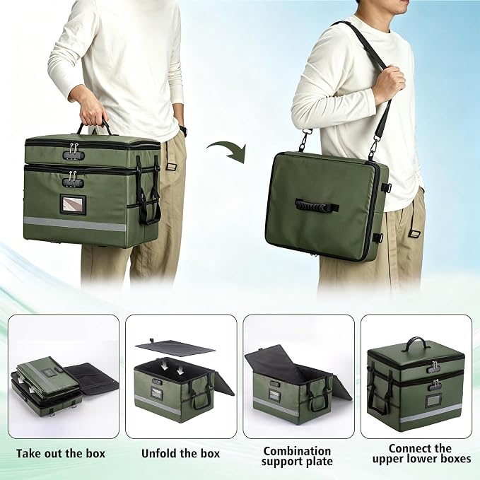 EXLIFBAG 2 Layer File Box with Lock, Portable Document Organizer Box with Handle - Image 4