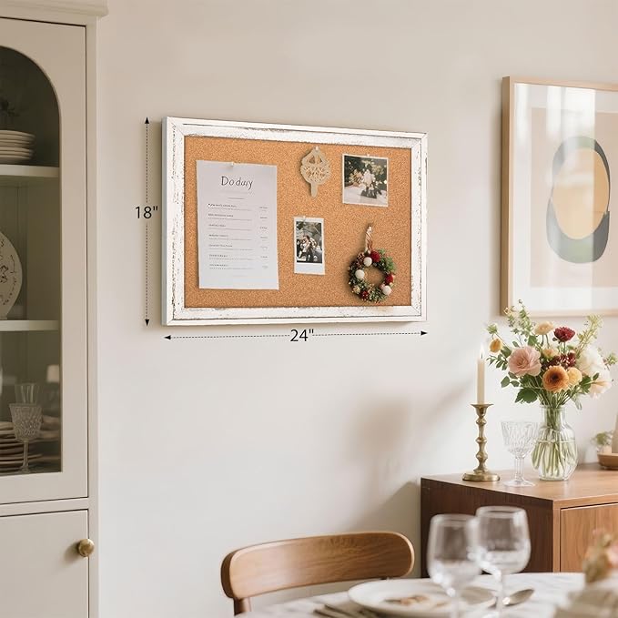 White Cork Board Bulletin Board, 24" x 18" Wooden Framed Corkboard for Office, Decorative Hanging Pin Board Vision Board for Office Home School Decor-DeskLoop Office