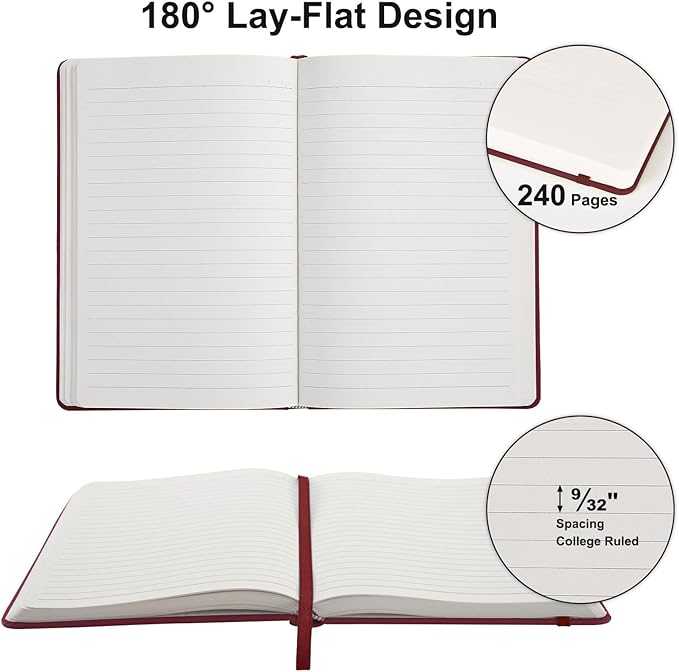 Comix Lined Journal Notebook for Women Men, Journaling Notebooks for Office School Home, Burgundy, 240 Pages, 5.5" x 8.3", College Ruled, A5, Hardcover-DeskLoop Office