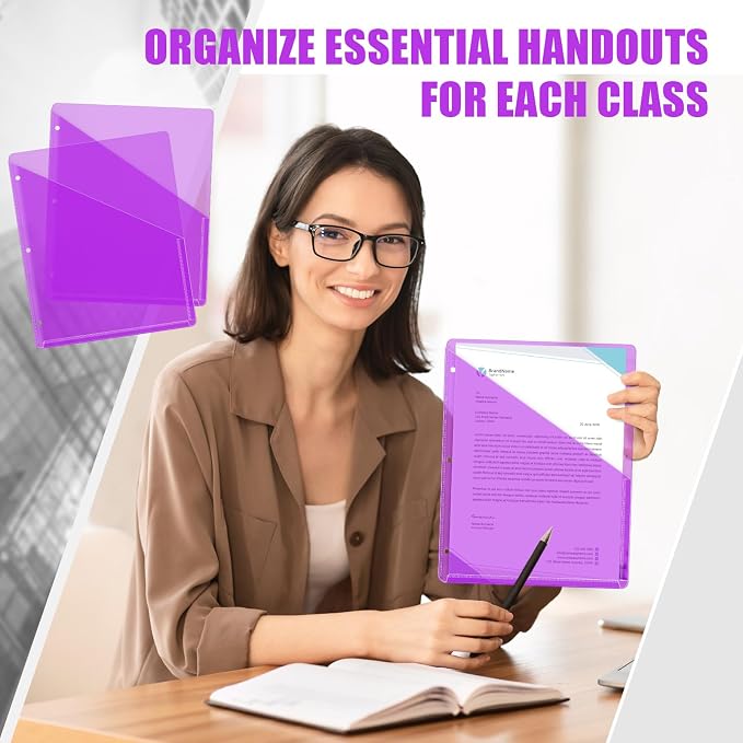Seajan 100 Pcs Pocket Folders for 3 Ring Binder Clear Plastic Folders Sleeves - Image 5