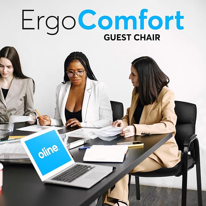 Oline Leather Guest Chair with Padded Arms, Reception Meeting Conference Waiting Room Lobby Home Desk Big and Tall Executive Office Chair, Black (1 Pack)-DeskLoop Office